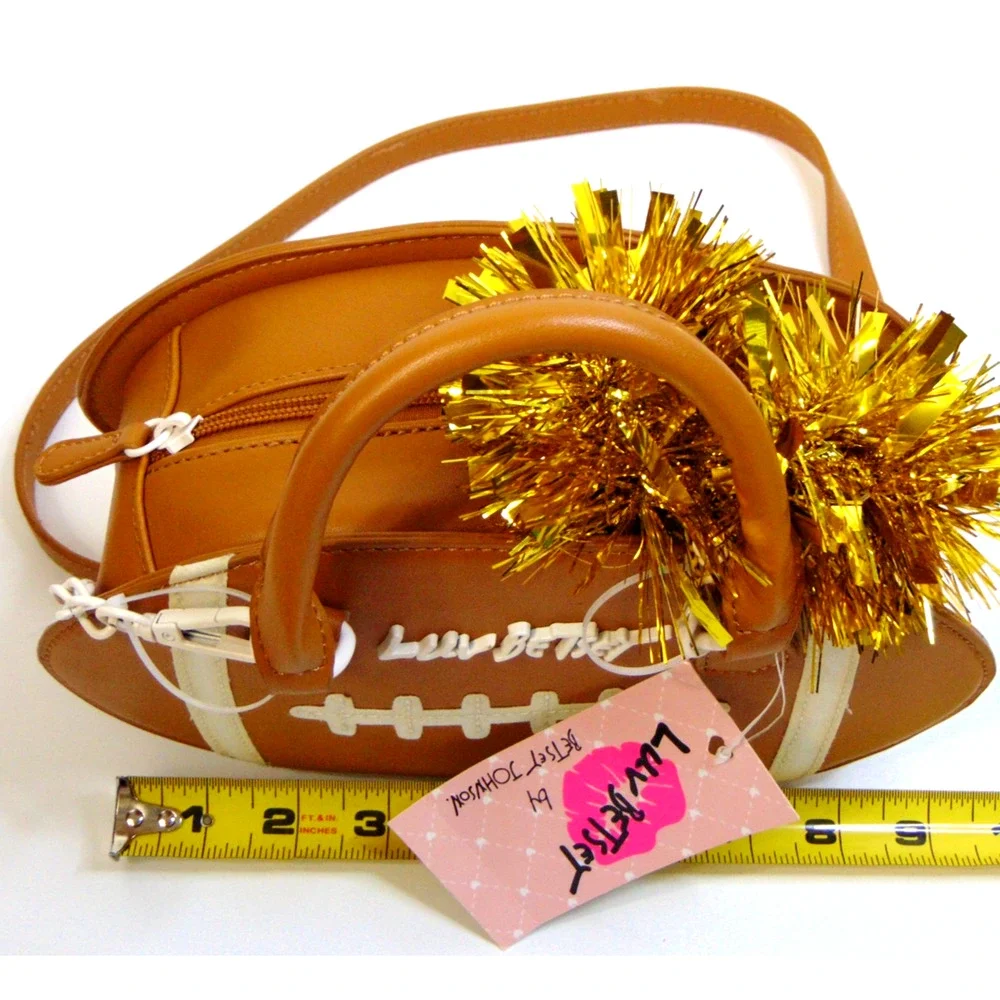 Betsey Johnson Football Bag Brown & White Mini Satchel Luv Betsey Novelty Purse - Picture 15 of 16